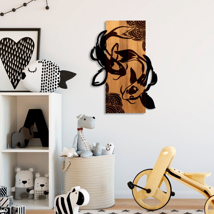 Wallity Fish Yang Escultura de Pared en Nogal y Negro